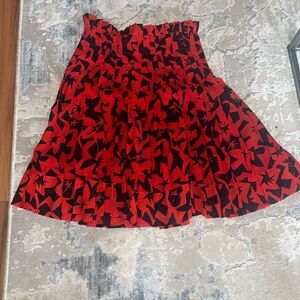 Jil Sander Red and Black Ruffled Mini Skirt